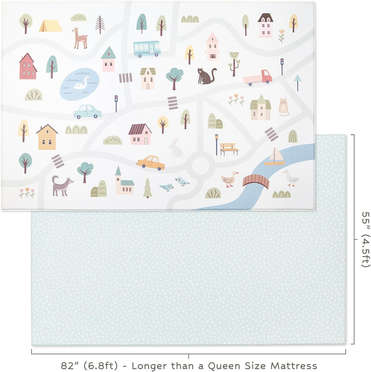 Reversible Play Mat 82” x 55” - for Infants, Babies, Toddlers, Kids | Waterproof, Durable, Non-Toxic, Easy-to-Clean | Thick & Large Soft Foam Floor Mat for Gym, Nursery, Playroom