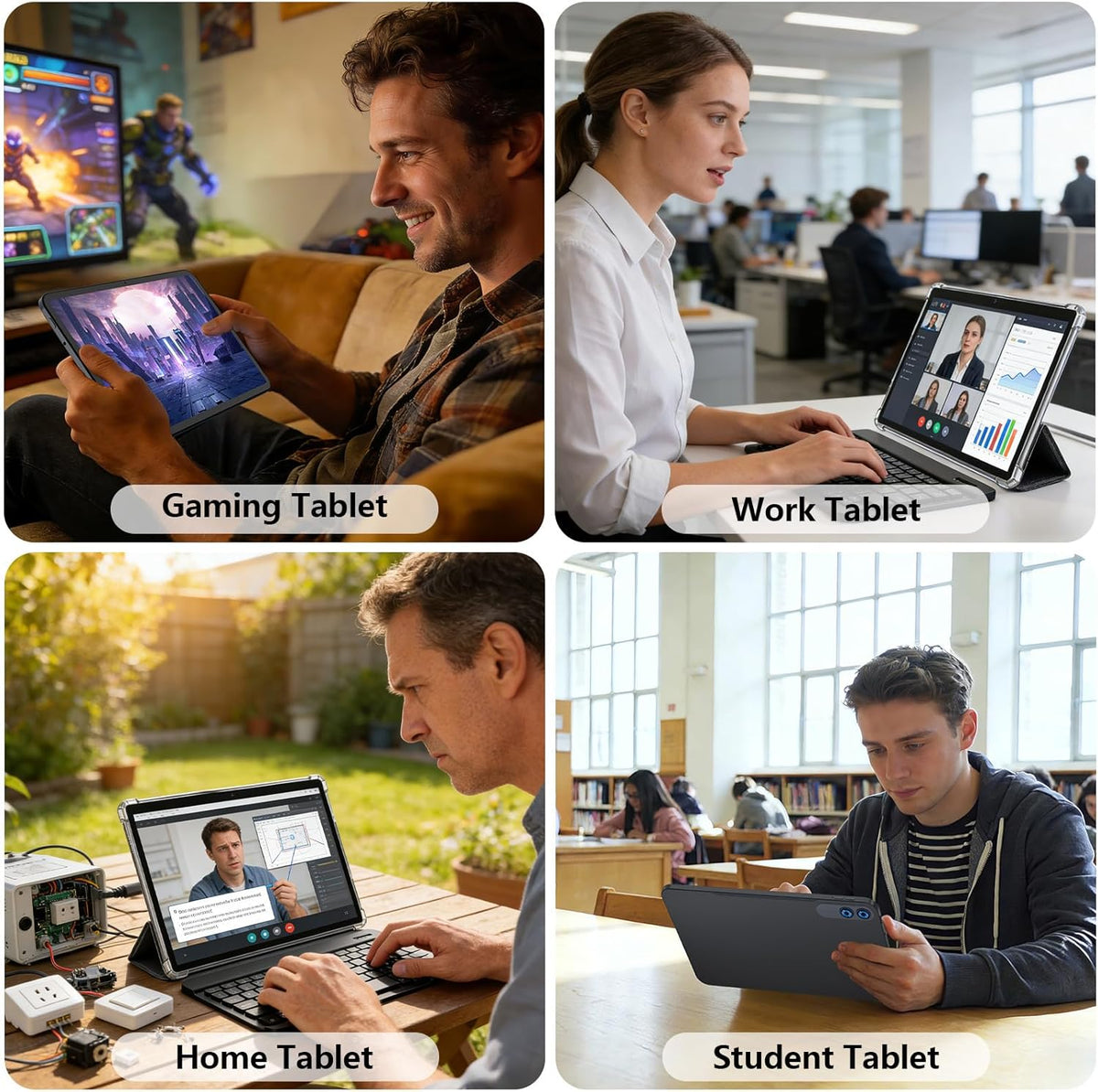 13 Inch Tablet, Android 16 Tablet with Keyboard, 32GB+256GB+2TB Expand, 120Hz 1920x1200 IPS Display, Gemini AI, 10000mAh, 8-Core, Wi-Fi, GPS, Large Screen 2K Tablet PC with Case, Mouse, Stylus(Silver)