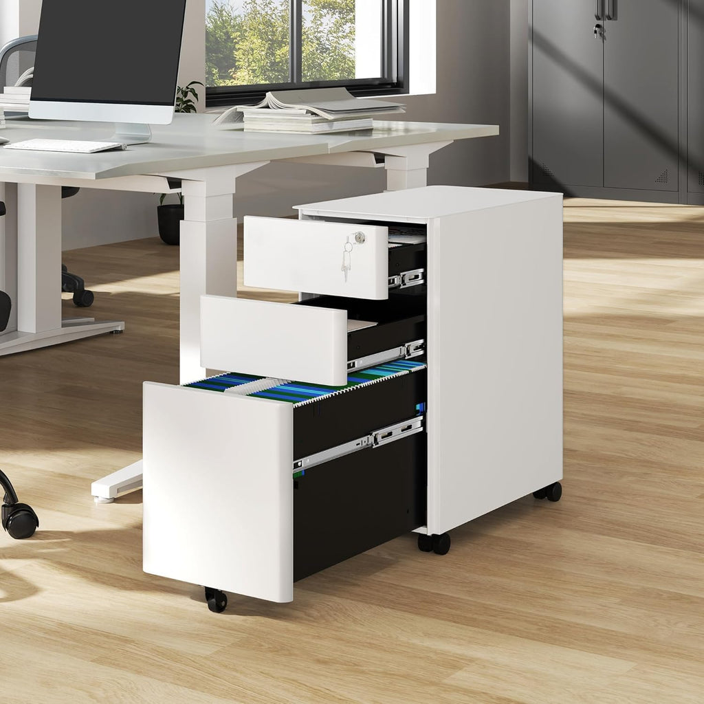YITAHOME 3-Drawer File Cabinet, Lockable Mobile Filing Cabinet for A4/Letter/Legal Size Folder, Vertical File Cabinet for Home Office, Installed Except Casters, White