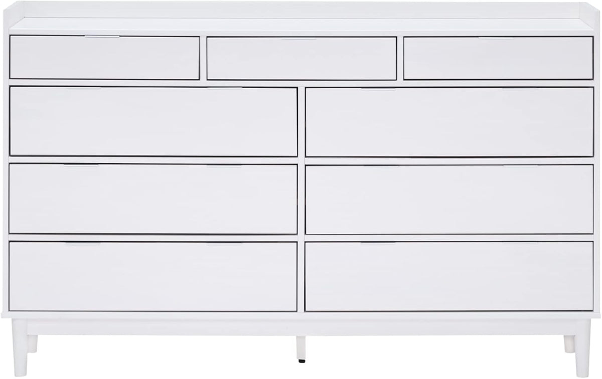 Walker Edison Blythe Mid-Century Modern Tray-Top Solid Wood 9-Drawer Dresser 60 Inch White
