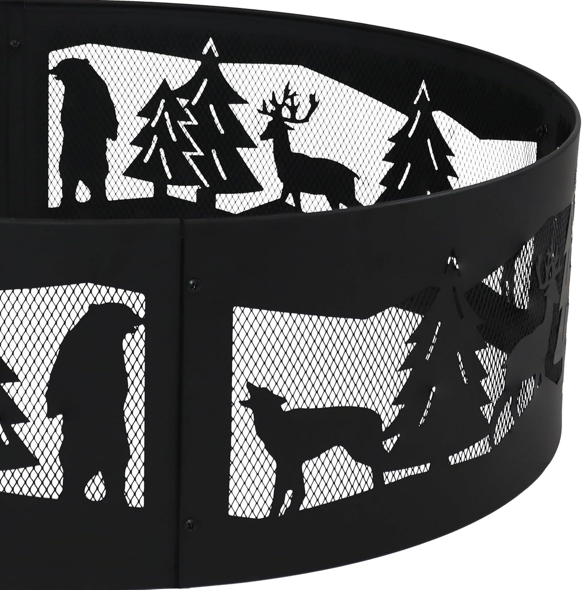 Sunnydaze 36-Inch Outdoor Fire Ring - Portable Metal Fire Pit Ring for Camping or Backyard - 360-Degree Wildlife Cutouts - Forest Wilderness