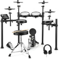 Donner DED-200X Electronic Drum Set, Electric Drum Kit with Quiet Mesh Drum Pads, 2 Cymbals w/Choke, 31 Kits and 450+ Sounds, Throne, Headphones, Sticks, USB MIDI, Melodics Lessons (5 Pads, 4 Cymbals)