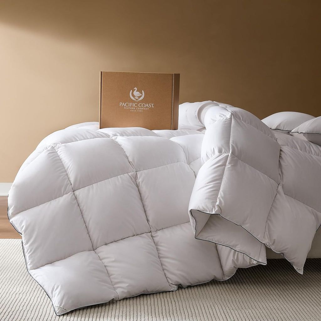 Pacific Coast Goose Feather Down Fiber Comforters King Size, Extra Fluffy White Duvet Insert, Ultra-Soft, Breathable, All Season Hotel Luxury Bedding Comforters, 8 Corner & Center Loops (106"x90")