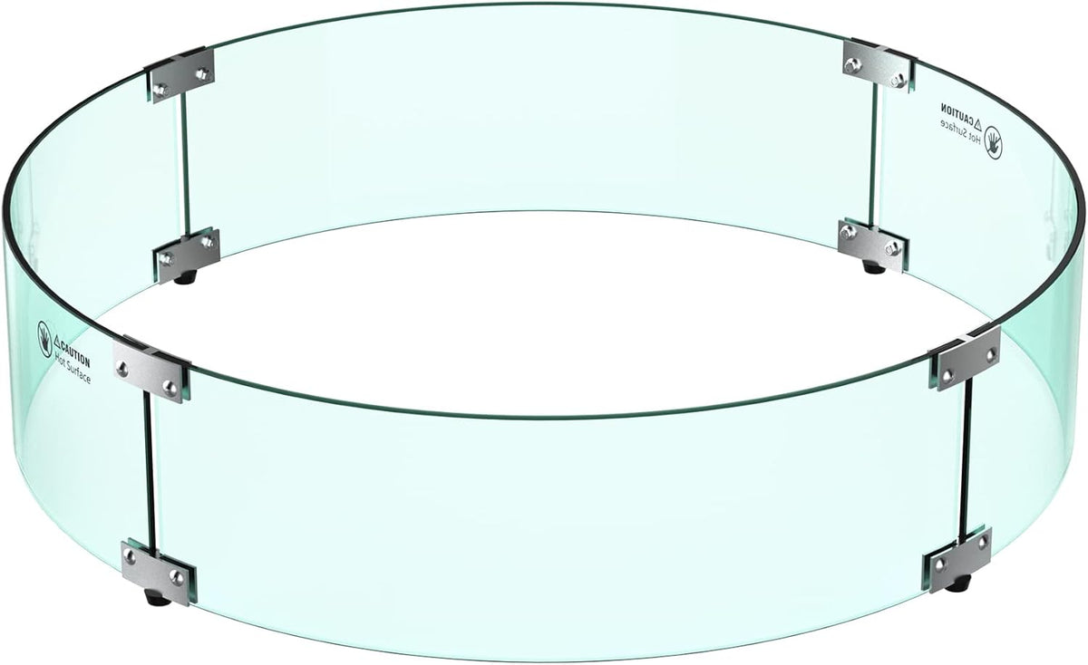 Skyflame 29" Round Glass Wind Guard, Upgraded Prevent Falling Apart Thick/Clear Tempered Glass Panel with Hard Aluminum Corner Bracket & Feet for 24" Round Fire Pit Burner Pans