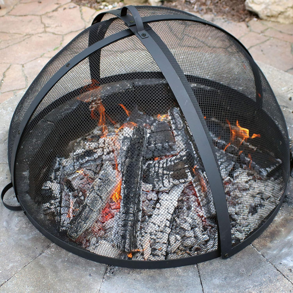 Sunnydaze Round Fire Pit Spark Screen Cover - Easy-Opening Outdoor Fire Pit Screen - Heavy‑Duty Steel Metal Mesh - 36" Diameter