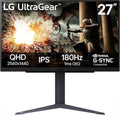 LG 27GS75Q-B 27-inch Ultragear QHD (2560x1440) Gaming Monitor, 180Hz (O/C 200Hz), 1ms, IPS, NVIDIA G-SYNC Compatible, AMD FreeSync, HDR10, Tilt/Height/Pivot Stand, HDMI, DisplayPort, Black