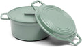 Misen 7 QT Enameled Cast Iron Dutch Oven - Chip-Resistant Enamel Coating - Thick Iron Core For Heat Retention - Large Cooking Surface - Oven Safe, Induction Compatible - Grill and Silicone Lid, Green