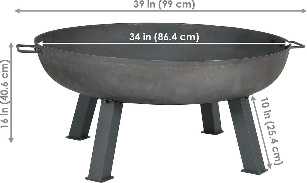 Sunnydaze Cast Iron Heavy Duty Fire Pit for Outside - Wood Burning Outdoor Fire Pit Bowl with Handles for Patio, Backyard, Camping - 34" - Gray