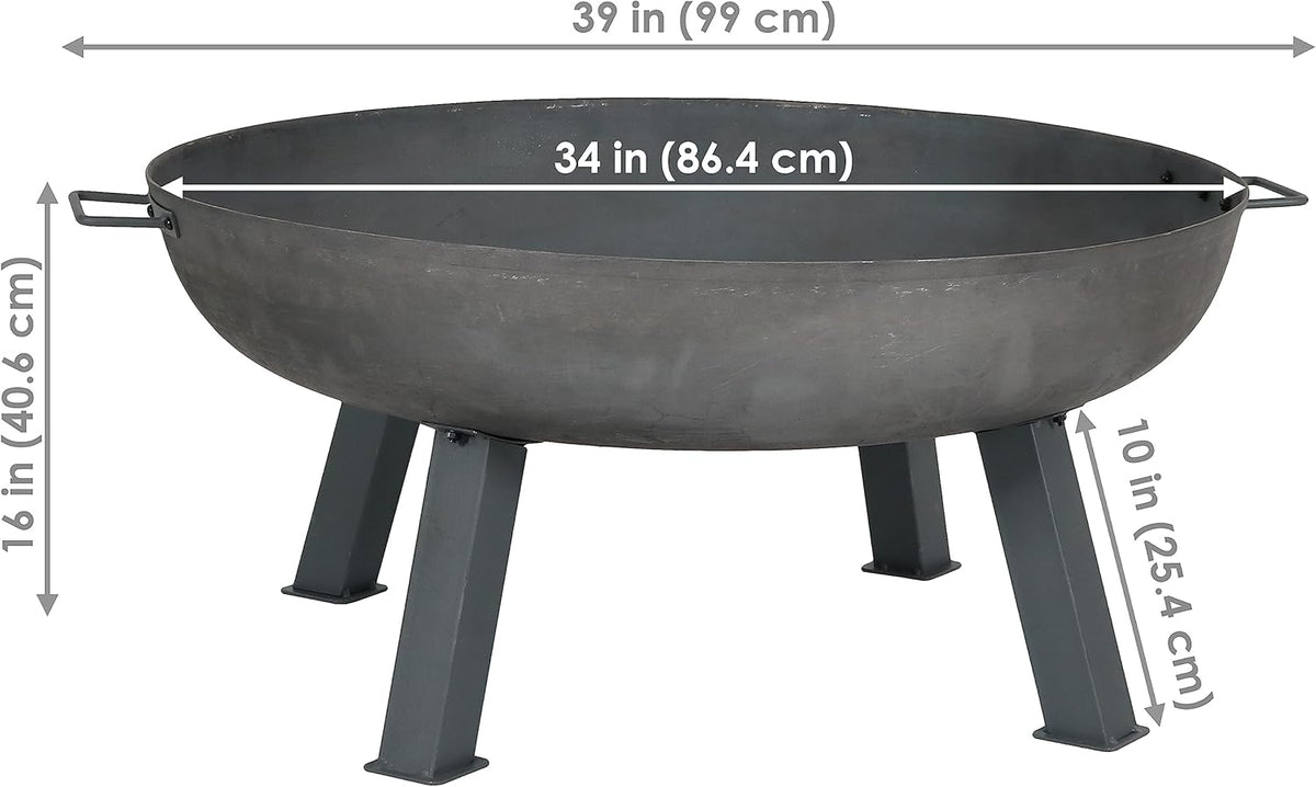 Sunnydaze Cast Iron Heavy Duty Fire Pit for Outside - Wood Burning Outdoor Fire Pit Bowl with Handles for Patio, Backyard, Camping - 34" - Gray