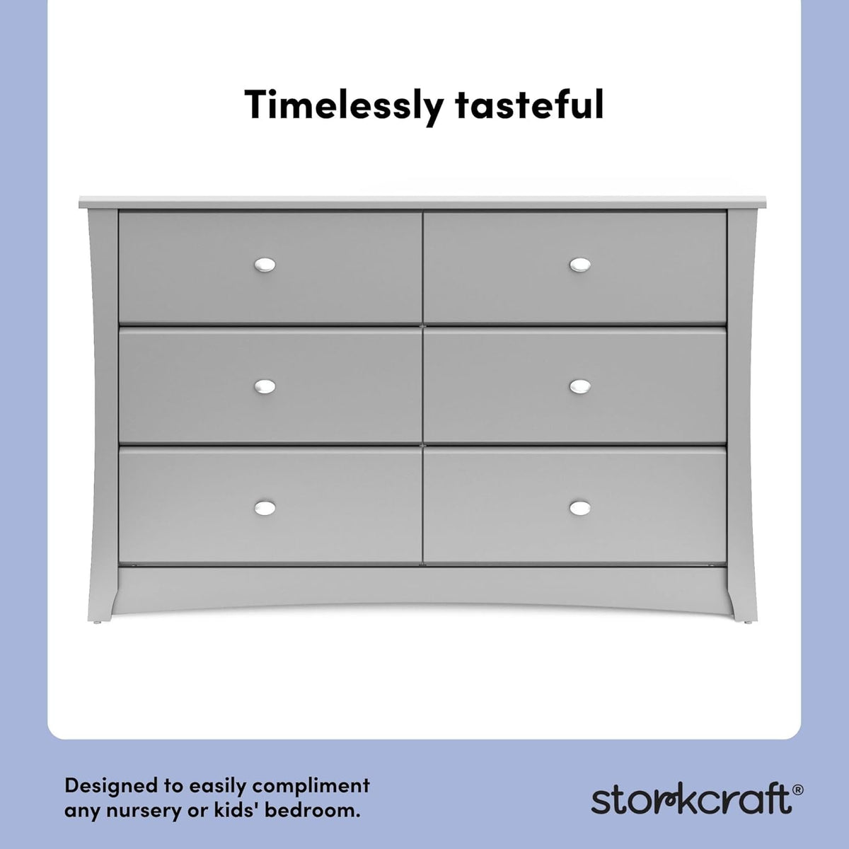 Storkcraft Crescent 6-Drawer Dresser (Pebble Gray) – GREENGUARD Gold Certified, Gray Dresser for Bedroom, Kids & Nursery Storage Chest, Safety Interlocking Drawers, Pre-Installed Tracks, Kids Chest