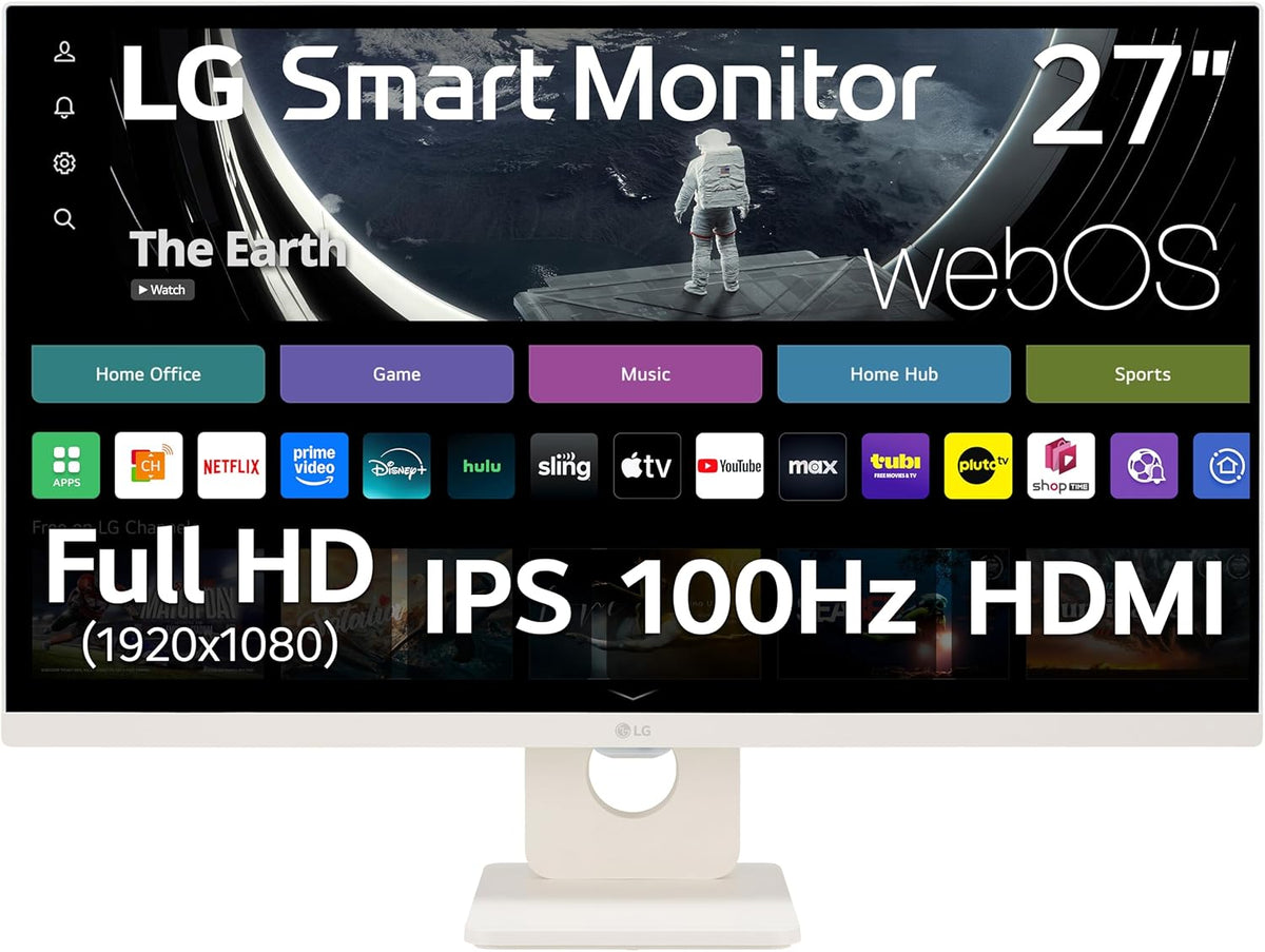 LG 27U511SA-W 27-Inch Smart Full HD (1920 x 1080) IPS Computer Monitor, 100Hz, Built-in Speaker, Airplay, Bluetooth, Screen Share, Flicker Safe, Reader Mode, Remote Control, HDMI, Tilt Stand, White