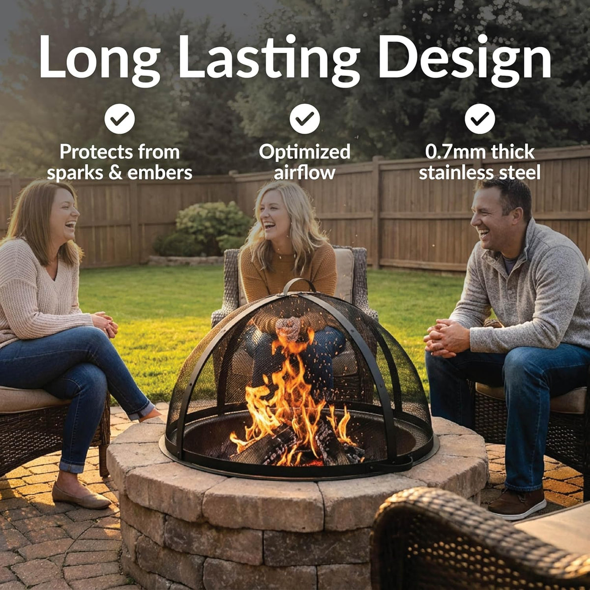 Sunnydaze Round Fire Pit Spark Screen Cover - Easy-Opening Outdoor Fire Pit Screen - Heavy‑Duty Steel Metal Mesh - 36" Diameter