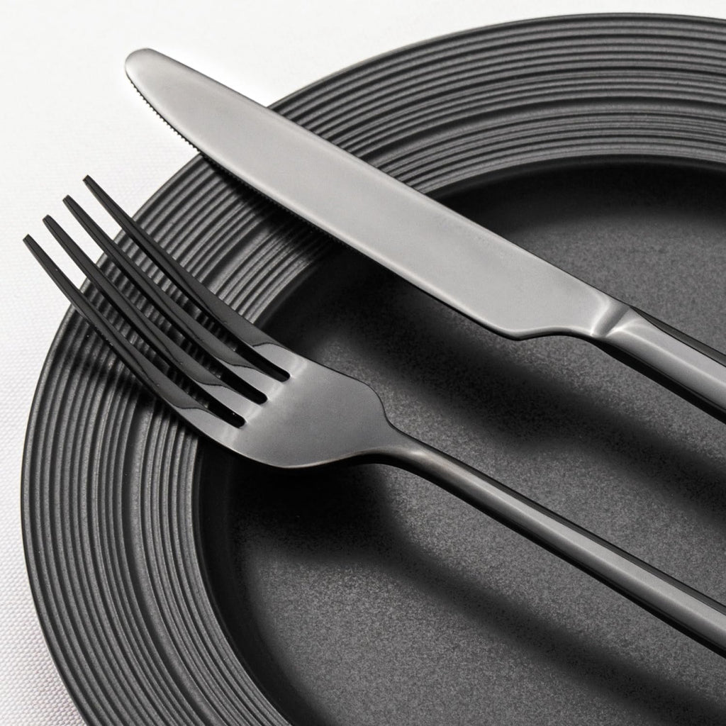KINGSTONE Black Silverware Set, 40-Piece Forged Flatware Set Cutlery Set Premium Stainless Steel, Service for 8, for Kitchen, Home, Wedding, Party, Mirror Polished and Dishwasher Safe