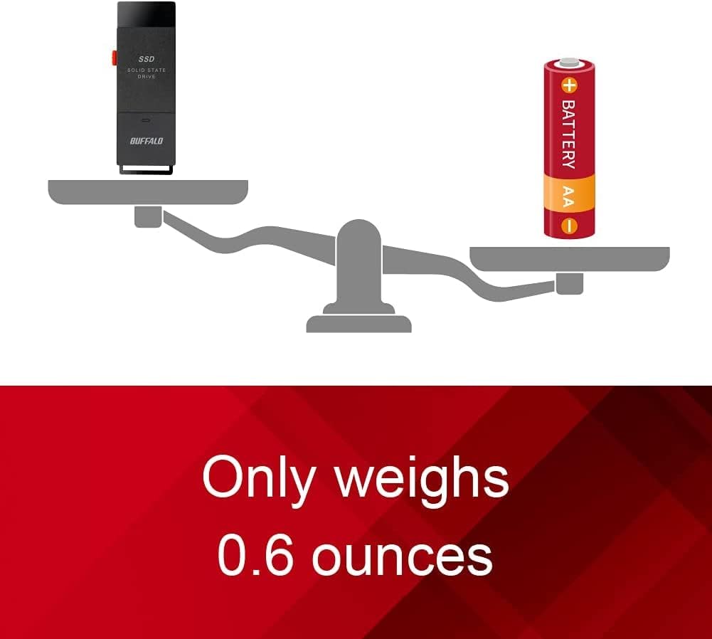 BUFFALO External SSD 1TB - Up to 600MB/s - USB-C - USB-A - USB 3.2 Gen 2 (Compatible with PS4 / PS5 / Windows/Mac) - External Solid State Drive Stick - ‎‎SSD-PUT1.0U3B