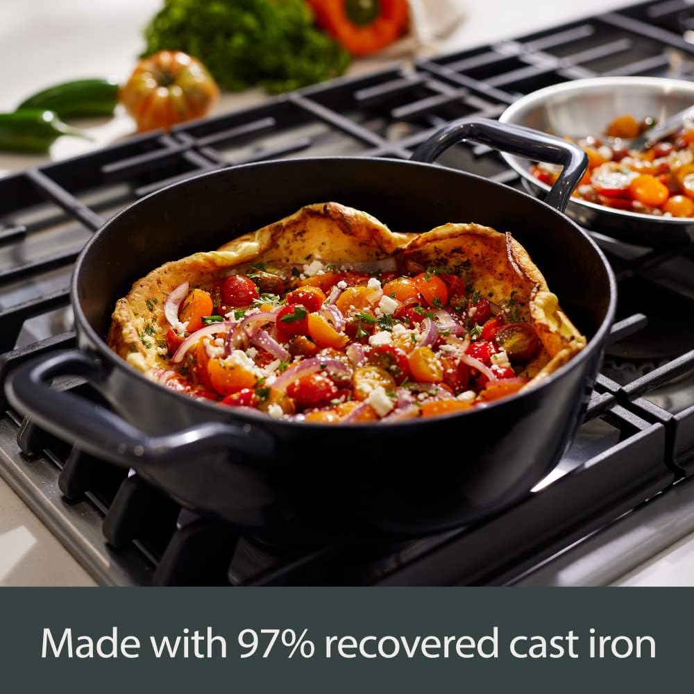 All-Clad Cast Iron Enameled Dutch Oven with Acacia Trivet 6 Quart Induction Oven Broiler Safe 650F Pots and Pans, Cookware Black
