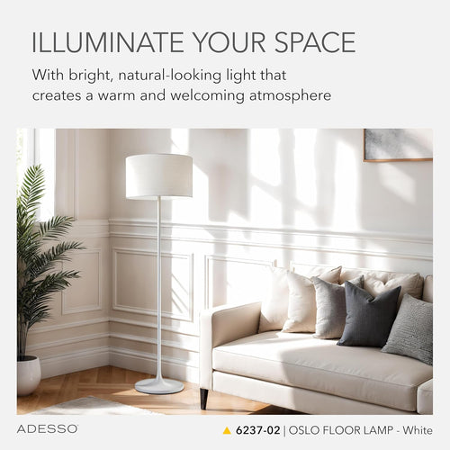 Adesso Floor Lamp with Scratch Proof and Corrosion Resistant Body - Perfect Lighting for Bedroom, Living Room and Corner Decor, Matte White