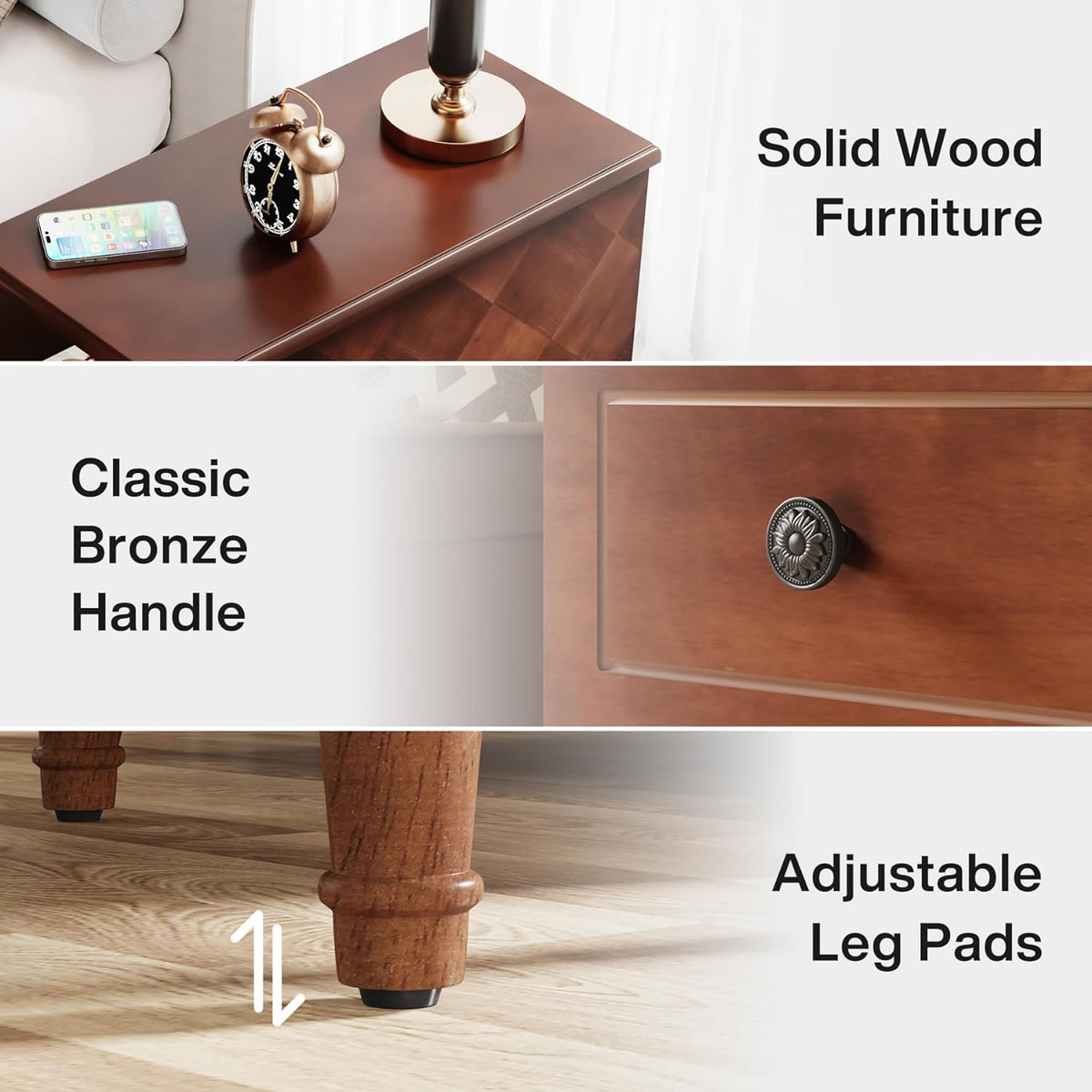 Tribesigns Solid Wood End Table, Fully Assembled Narrow Side Table with Drawers, Pre-Assembled Nightstand Slim Bedside Table for Small Spaces, Living Room, Bedroom, Brown