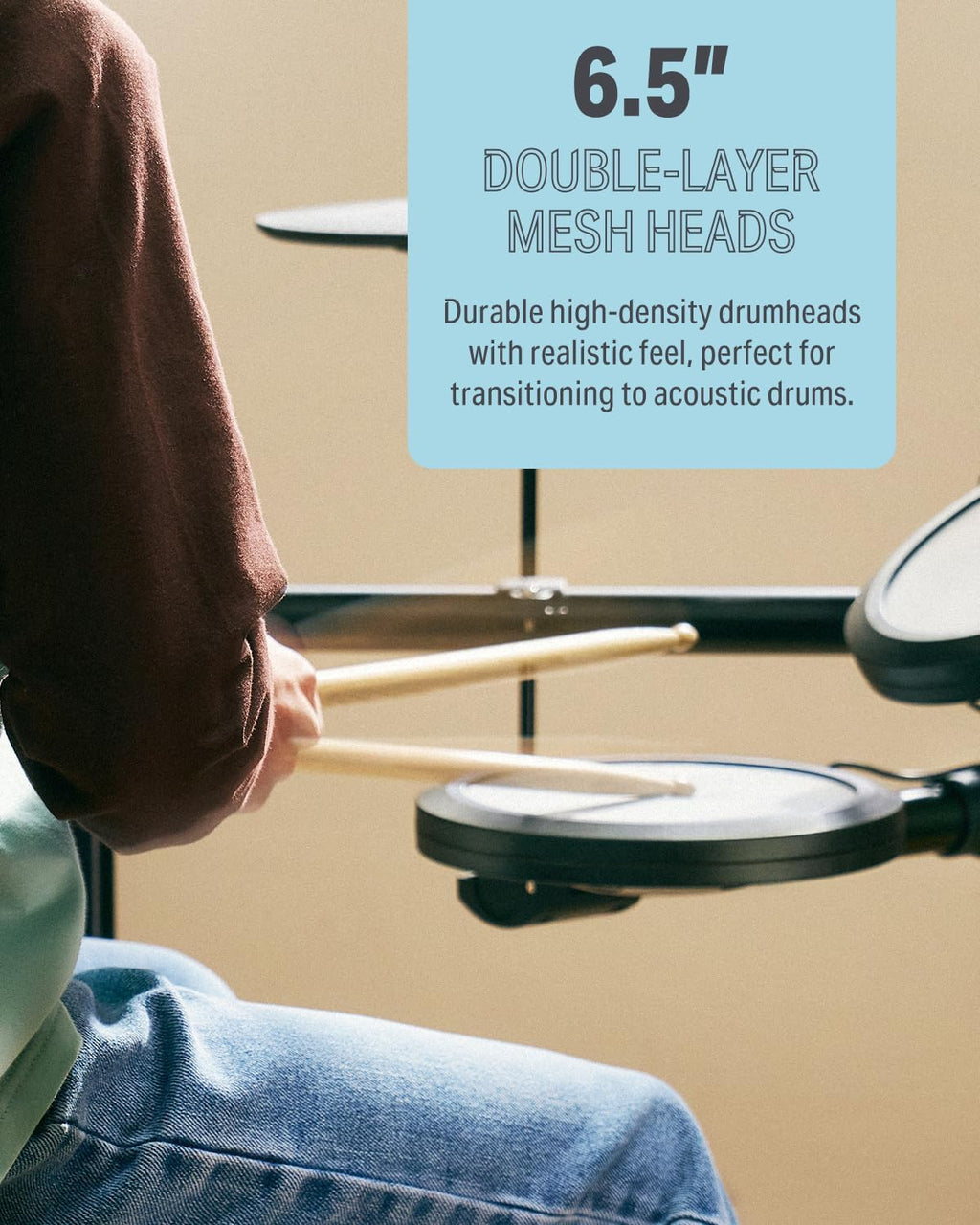 Donner Electric Drum Set, DED-70 Electronic Drum Kit for Beginner with 150 Sounds, 4 Quiet Mesh Pads, 9" Cymbals, USB MIDI, Type-C Charging, 2 Pedal, Throne, Headphones, Sticks, Melodics Lessons