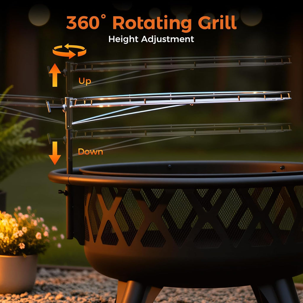 BALI OUTDOORS Outdoor Fire Pit for Wood, Portable Fire Pits for Outside Wood Burning, Patio Firepits for Outside with Grill, Spark Screens