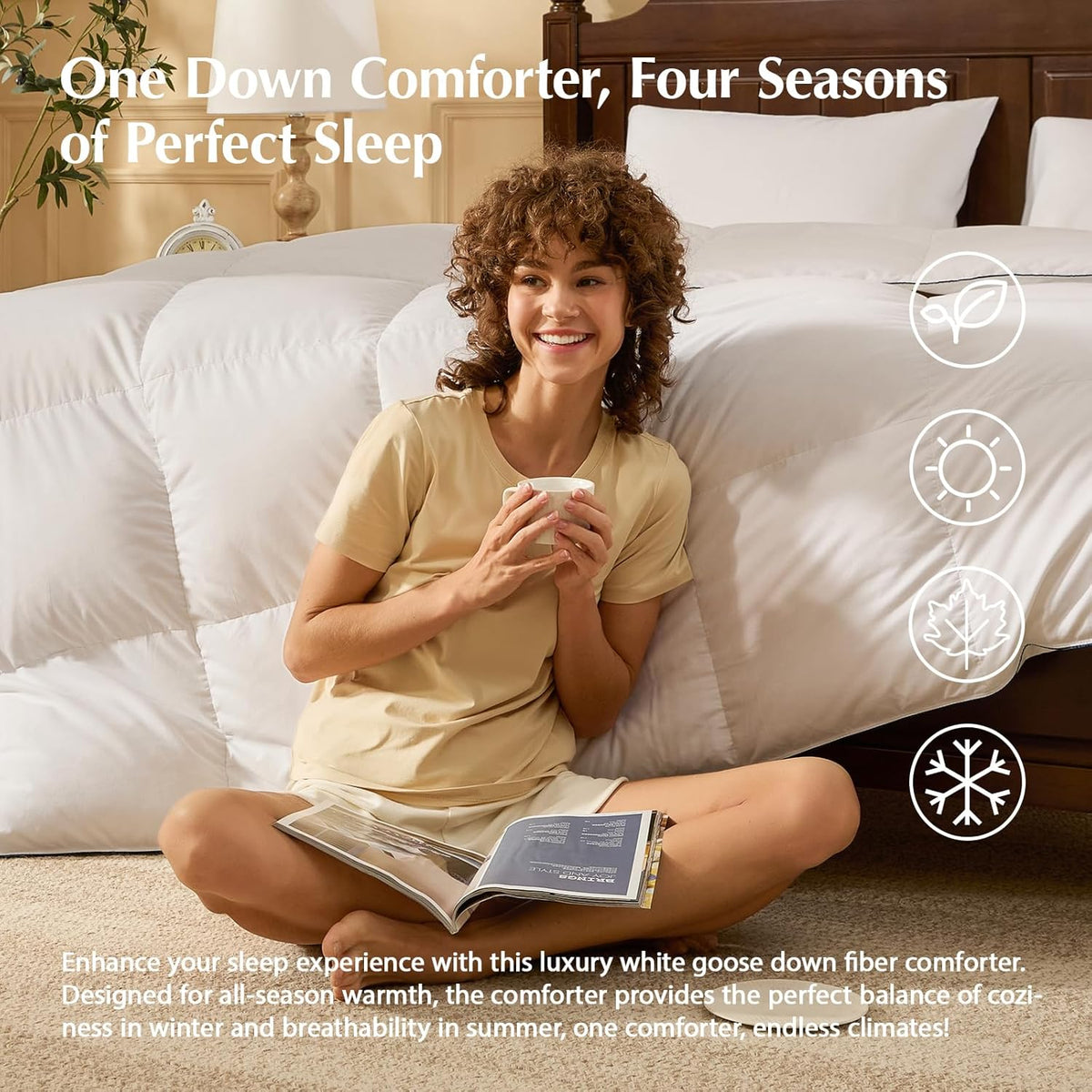 Pacific Coast Goose Feather Down Fiber Comforters King Size, Extra Fluffy White Duvet Insert, Ultra-Soft, Breathable, All Season Hotel Luxury Bedding Comforters, 8 Corner & Center Loops (106"x90")