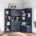 SOFTSEA Wide Entryway Hall Tree with Bench, Left-Right Combination Mudroom Cabinet with Drawers & Storage Cabinets, Can Be Used Separately, Large Hall Cabinet with 4 Hooks, Antique Blue