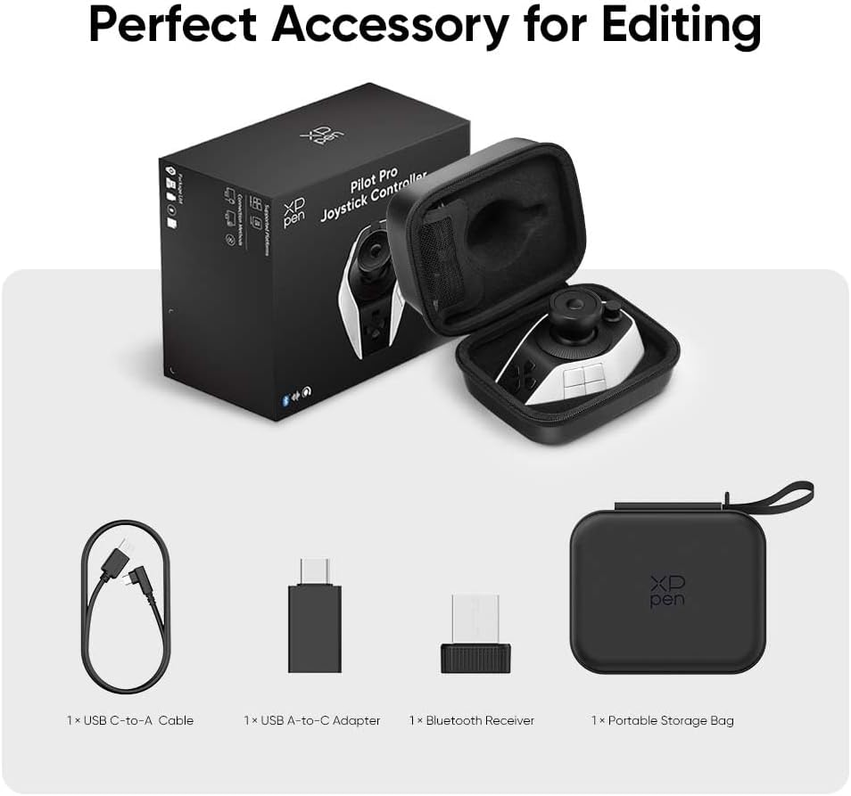 XPPen Pilot Pro Editing Console Wireless Video Controller, Programmable Bluetooth 5.3 Macro Keyboard with All-Way Joystick, 19 Buttons, Tri-Rotary, 24H Battery for DaVinci Resolve, Premiere Pro,Mac/PC