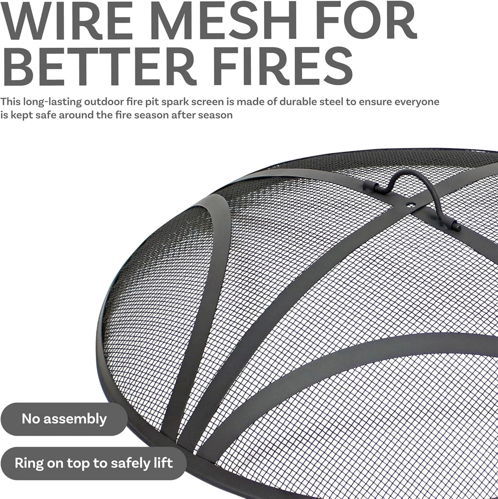 Sunnydaze Outdoor Patio Fire Pit Screen - Reinforced Steel Mesh Round Fire Pit Spark Screen with Handle - 30" Diameter