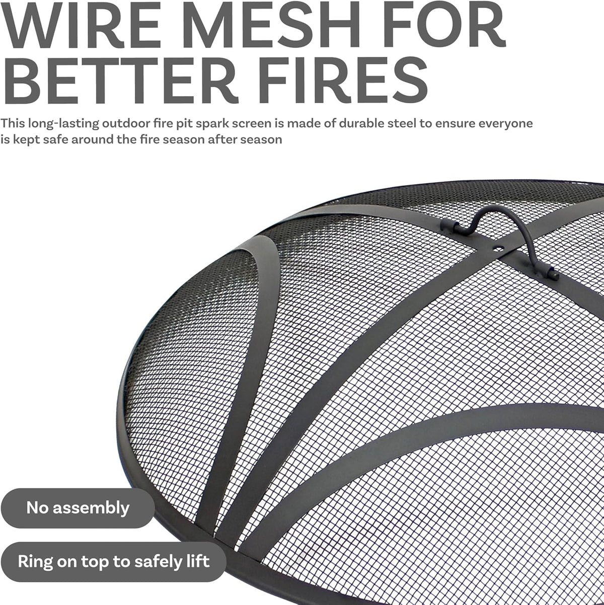 Sunnydaze Outdoor Patio Fire Pit Screen - Reinforced Steel Mesh Round Fire Pit Spark Screen with Handle - 30" Diameter