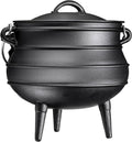 Bruntmor 12 Quart Cast Iron Dutch Oven Cauldron Pot - Camping Cookware with Lid - Pre-Seasoned Heavy-Duty Potjie for Stews, Soups, Braising, and Frying Over Fire Pit Grill or Camp Stove - Black