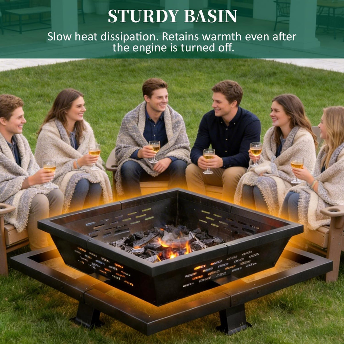 47 Inch Fire Pit for Outside, Outdoor Wood Burning Firepit with Poker, Heavy Duty Fire Pit for Camping, Backyard, Patio