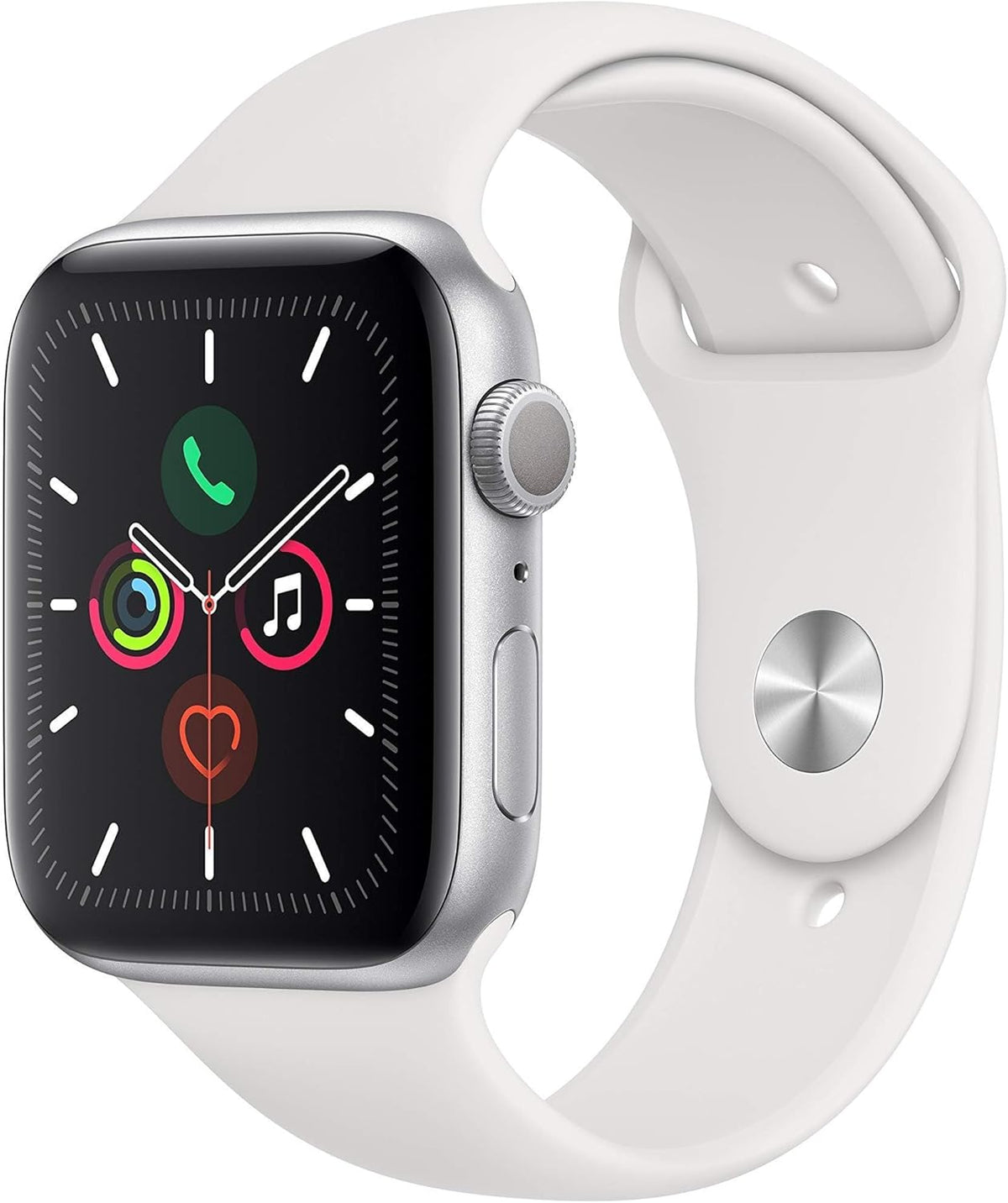Apple Watch Series 5 (GPS, 44MM) - Silver Aluminum Case with White Sport Band (Renewed)